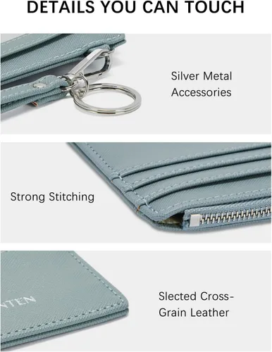 Vista 3 de BOSTANTEN Cartera pequeña para mujer, RFID, de piel, con bolsillo de cremallera, Azul