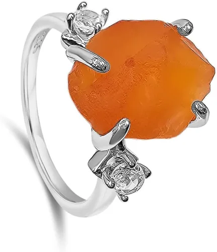 Vista 16 de Anillo de cristal crudo real con piedra natal, plata de ley, oro blanco, regalo de joyería para ella, regalo de Navidad, Día de la Madre