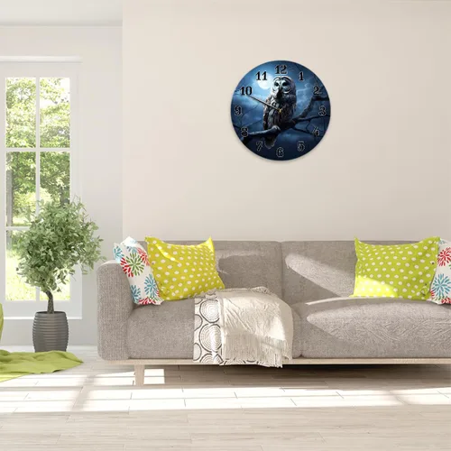 Vista 7 de AUUXVA Reloj de pared redondo acrílico con diseño de búho y luna de Halloween, pintura artística silenciosa sin tictac para niños, dormitorio, sala