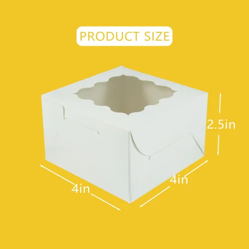 Vista 2 de 30 mini cajas de galletas – cajas de postre blancas de 4 x 4 x 2.5 pulgadas con calcomanías y cordel de yute, perfectas para pequeñas cajas