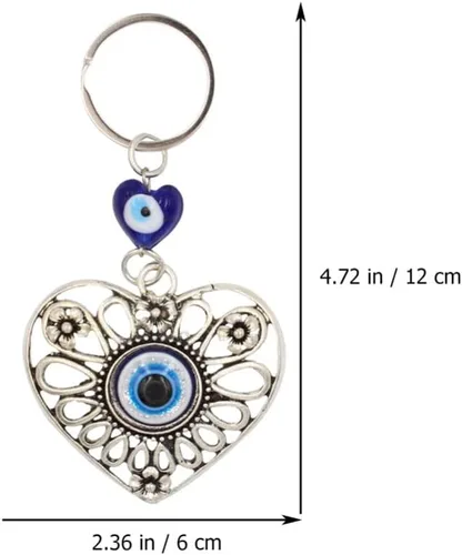 Vista 3 de BESPORTBLE 2 llaveros turcos de mal de ojo, corazón hueco, ojo azul, dije de cuentas de ojo azul, adorno para mujeres y hombres