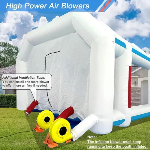 Vista 4 de Cabina de pintura inflable de 21.5 x 13 x 9 pies con sopladores de 950 W+450 W para piezas de automóviles y pintura de muebles, cabina de pintura