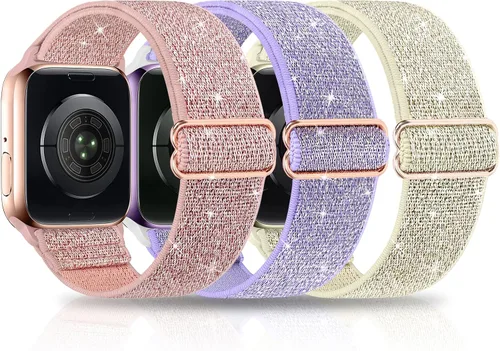 Vista 11 de Paquete de 3 bandas elásticas brillantes compatibles con Apple Watch Band de 1.99 pulgadas, 1.49 pulgadas, 1.57 pulgadas, 1.57 pulgadas, 1.61
