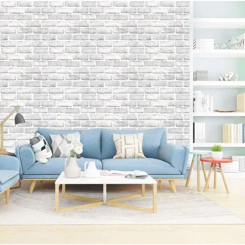 Vista 5 de Papel tapiz de ladrillo blanco y gris de 17.7 x 118 pulgadas, rollo autoadhesivo extraíble para decoración de sala de estar, dormitorio, pared