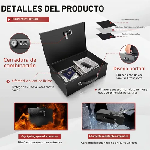 Vista 2 de YIYITOOLS - Caja de seguridad impermeable ignífuga, llave y combinación de doble cerradura
