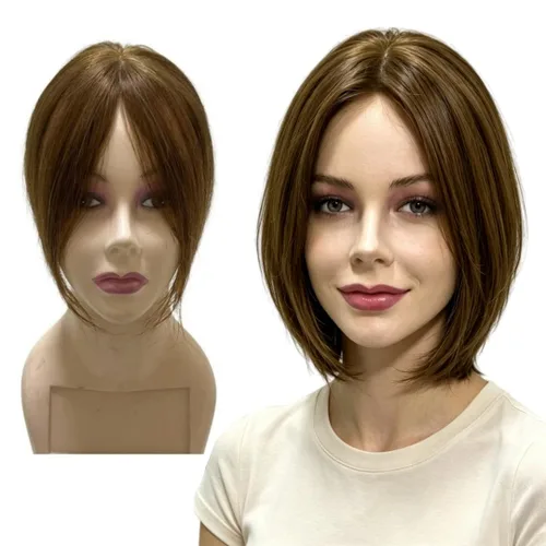 Vista 8 de Anemone Peluca de cabello humano con clip para mujer, 10 pulgadas, parte media, recto, extensiones de volumen para pérdida de cabello suave (negro)