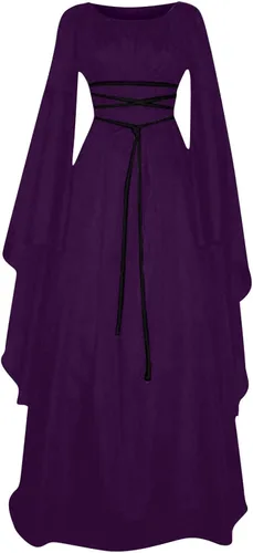 Vista 5 de Vestido de Halloween para mujer 2022 de manga larga con cuello redondo y cinturón irregular