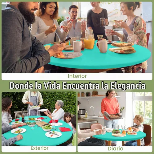 Vista 5 de Smiry - Mantel redondo de elastano, manteles ajustados lavables elásticos para mesas de 36 a 44 pulgadas, cubierta de mesa de picnic elástica