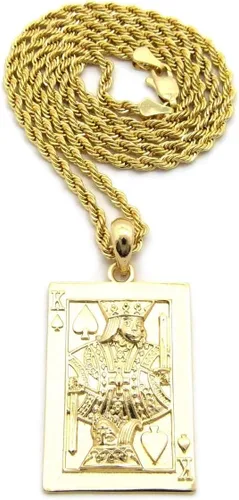 Vista 2 de Shiny Jewelers USA Collar con colgante de oro para hombre, diseño de rey de espada, 24 pulgadas, cubano, caja y cuerda, collar