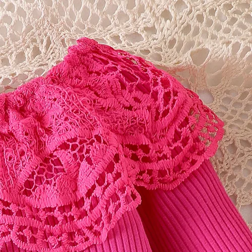 Vista 17 de Conjunto de ropa de bebé niña para bebé, mameluco de encaje blanco de manga larga + pantalones de mezclilla