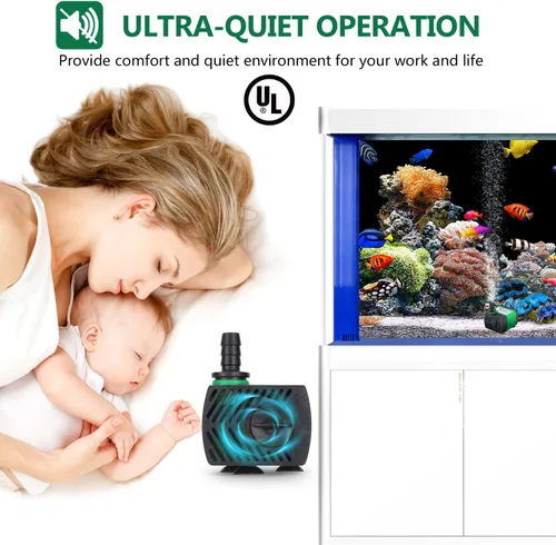 Vista 6 de CWKJ Paquete de 2 bombas de agua sumergibles de 80 GPH (4 W 300 L/H) con tubo de 4.9 pies (1/3 pulgadas de ID), 3 boquillas para acuario, estanque