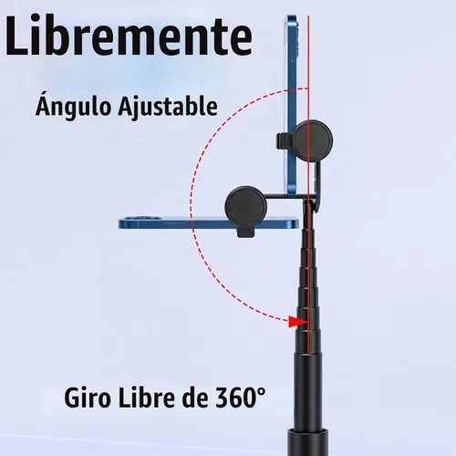 Vista 7 de Trípode para selfie stick portátil, extensible para teléfono celular, con mini anillo desmontable, trípode para teléfono con control remoto Negro