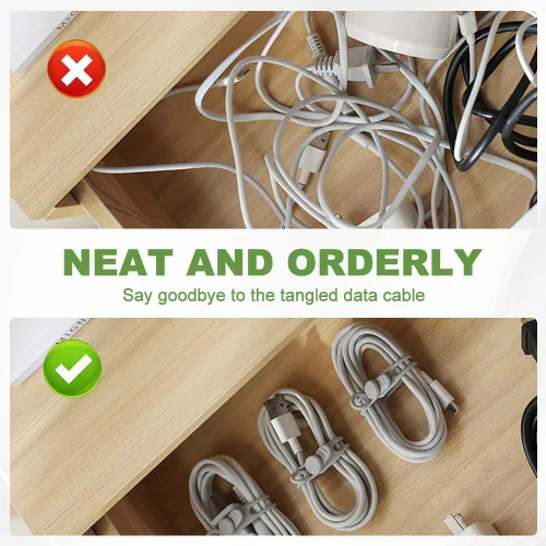 Vista 2 de Bridas de silicona reutilizables, organizador de cables de datos y correas de gestión de cables, envoltura elástica para cables, cargador