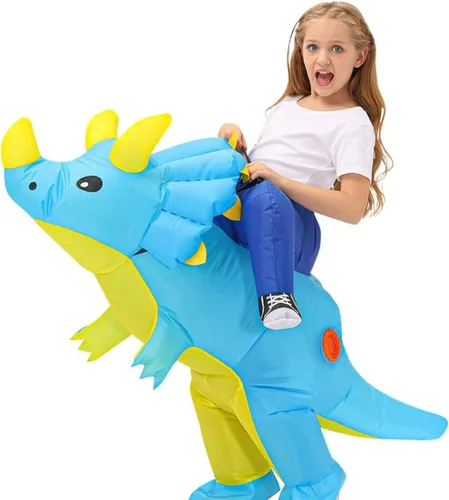 Vista 2 de bDDeDD Disfraz inflable para niños disfraz de dinosaurio T-REX con luz LED para fiesta de Navidad