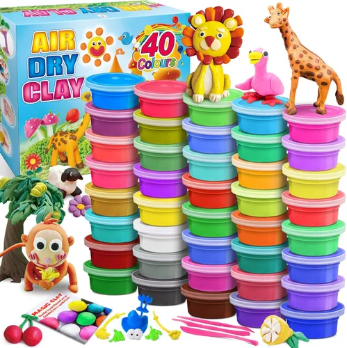 Vista 7 de Kit de arcilla de modelado - 24 colores de arcilla seca al aire, arcilla de moldeo DIY con herramientas, manualidades artísticas para niños, regalo