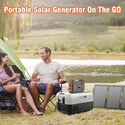 Vista 2 de Portable Solar Generator 300W,110V Portable Power Bank 65W with Foldable 60W Solar Panel, Power Station with DC AC Outlet for Home Smart Devices