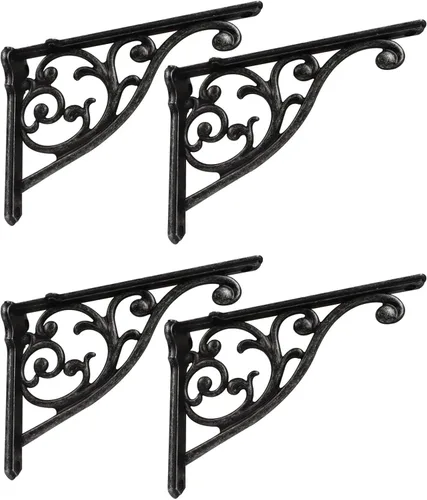 Vista 54 de Soportes de estante de 4 pulgadas, paquete de 4 soportes de pared de latón antiguo de alta resistencia, estantes decorativos de cocina victoriana