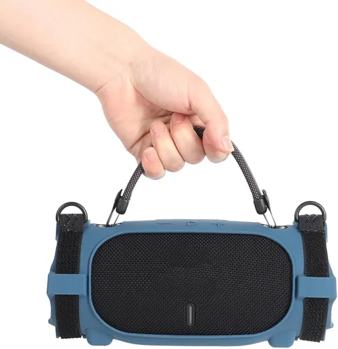 Vista 6 de Funda protectora de silicona para JBL Charge 6, funda suave para altavoz Charge6, funda protectora de viaje fácil de transportar con correa Azul