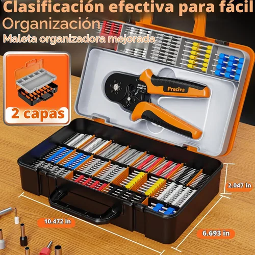 Vista 6 de Preciva Kit de herramientas de prensado de virola AWG23-10/0.25-6mm² con conectores de alambre de 19 tamaños, alicates de crimpado de alambre