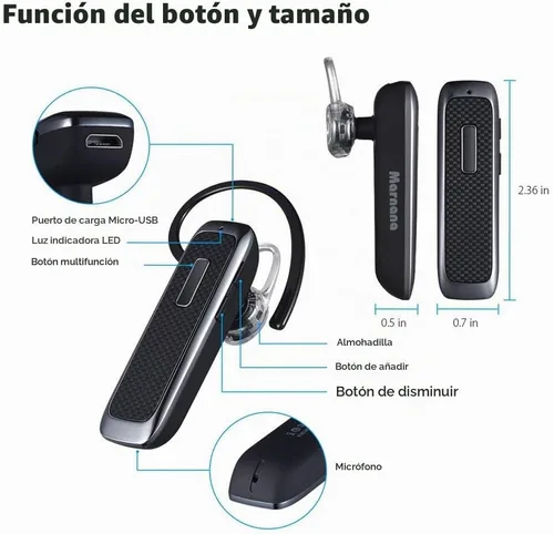 Vista 7 de Auricular Bluetooth, manos libres, auricular Bluetooth inalámbrico con 18 horas de reproducción y micrófono con cancelación de ruido para iPhone