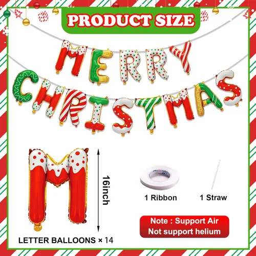Vista 3 de Banner de Globos de Rosquilla Feliz Navidad, Decoraciones de Fiesta de Navidad Donut