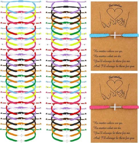 Vista 8 de Sasylvia 50 juegos de pulseras de cruz al por mayor cristianas Jesús amistad ajustable tarjeta cruz religiosa pulsera con dijes trenzadas