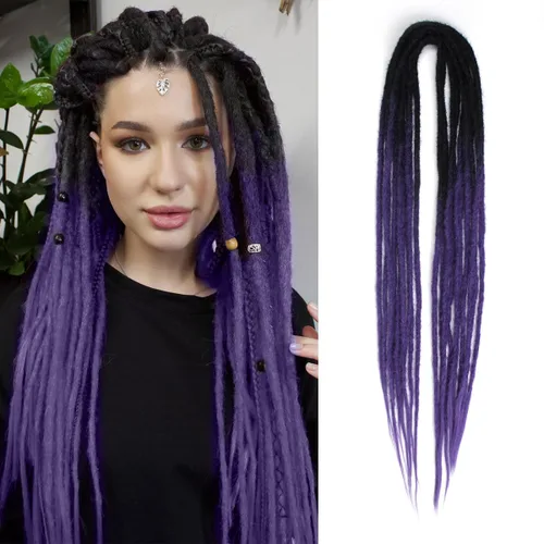 Vista 31 de Extensiones de rastas trenzadas bohemias de 24 pulgadas, 10 hebras de rastas sintéticas rizadas color marrón degradado con trenza de caja, rastas