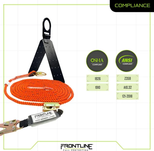 Vista 4 de Kit completo de techadores Frontline Combat con arnés de cuerpo completo Lifeline Combat™ de 50 pies Cumple con OSHA y ANSI