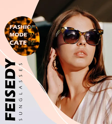 Vista 2 de FEISEDY Lentes de sol polarizados de moda, marco retro de gran tamaño para mujer, protección UV400, B0009