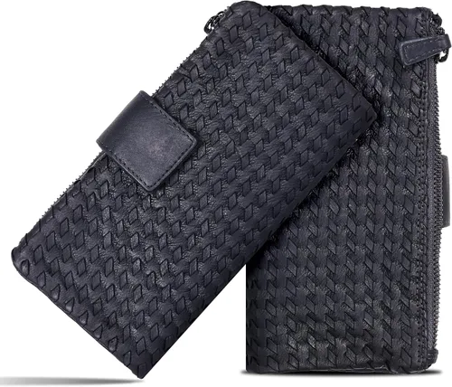 Vista 13 de Cartera de cuero genuino para mujer de cuero con bloqueo RFID - Tarjetero triple de diseñador para damas tipo clutch con ventana de identificación