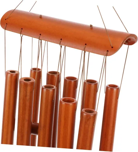 Vista 5 de VICASKY Carillón de viento decorativo de bambú de 10 tubos para relajar la música, colgante para el hogar, adorno calmante y melodioso regalo