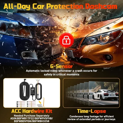 Vista 7 de Cámara frontal para automóvil con WiFi integrado y control de aplicación, cámara de tablero 4K con tarjeta gratuita de 32 GB, cámara de tablero