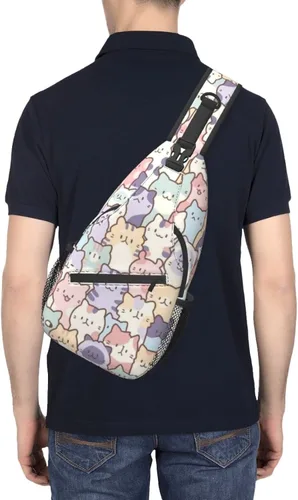 Vista 6 de Divertida mochila con diseño de gato, para el pecho de gato, bolsa cruzada de hombro para hombres, mujeres, niños y niñas