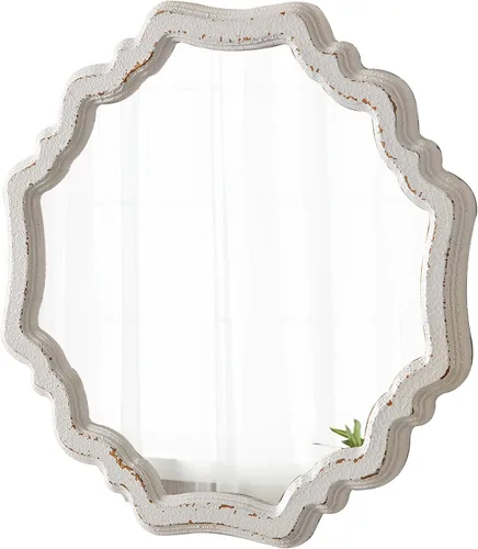 Vista 8 de Espejos redondos rústicos festoneados blancos para decoración de pared de 15.7 pulgadas