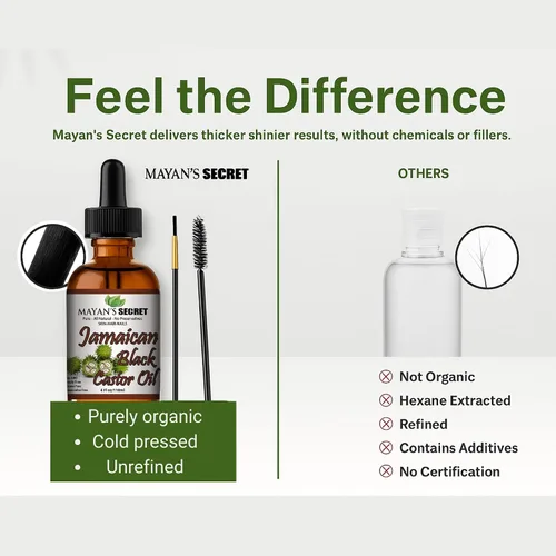 Vista 5 de Mayan's Secret - Aceite de semilla de ricino negro jamaicano 4 onzas - 100% puro y orgánico Aceite de ricino negro jamaicano para el crecimiento