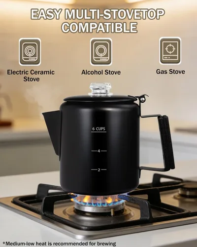 Vista 4 de Cafetera Percoladora de acero inoxidable 304, estufa de olla fácil de preparar y calentar uniformemente, 6 tazas 33.8 onzas, 33.8 fl oz, diseño