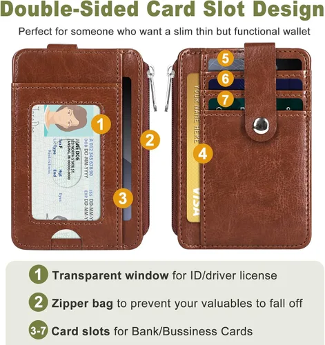 Vista 5 de Cartera de bolsillo frontal minimalista billeteras de cuero delgada billetera clip dinero bloqueo RFID, Marrón
