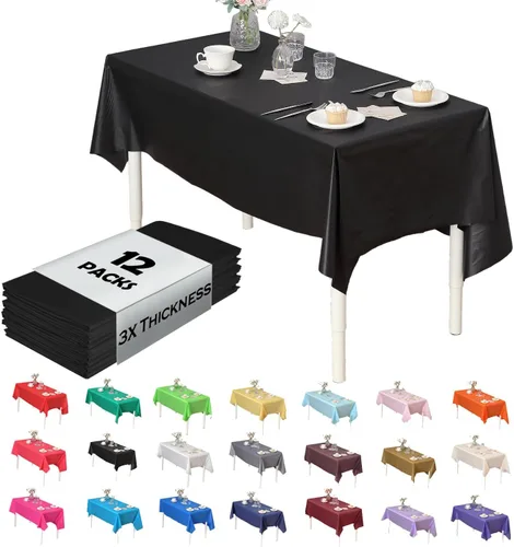 Vista 9 de Evershine (12 unidades de manteles de plástico resistentes, reutilizables, rectangulares de 54" x 108", blanco)