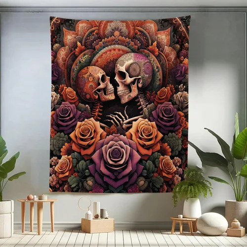 Vista 128 de Ambesonne Tapiz verde, fases lunares alrededor de un árbol de la vida, impresión de diseño bohemio de astrología nocturna, decoración de tela