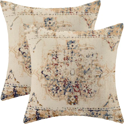 Vista 31 de Fundas de almohada Gohdiwh boho 16 x 16, juego de 2, fundas de almohada decorativas de diseño étnico, fundas de almohada de lino azul