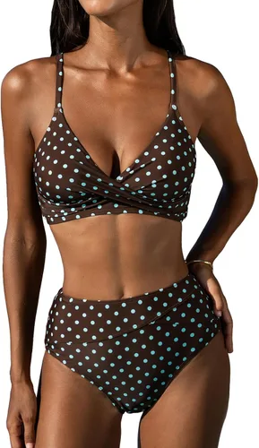 Vista 14 de CUPSHE Conjunto de bikini de dos piezas con cuello en V y cintura alta para Negro/Verde