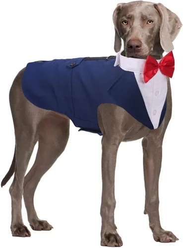 Vista 13 de QBLEEV Esmoquin para perros pequeños, conjunto de traje y bandana, traje de boda con corbatín, disfraz formal de esmoquin para Halloween, Navidad