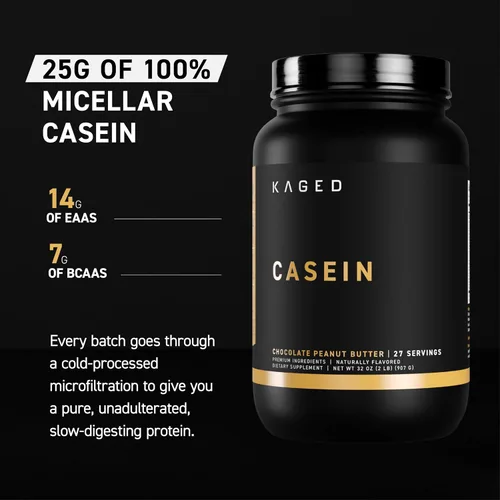 Vista 2 de Kaged Proteína en polvo de caseína premium Mantequilla de maní de chocolate Caseína micelar Suplemento libre de sustancias prohibidas