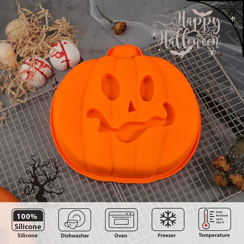 Vista 4 de Webake Molde para Pastel de Calabaza de 8 Pulgadas de Silicona Molde Jack-O-Lantern Molde para Pastel con Forma de Calabaza 3D Grande, Molde