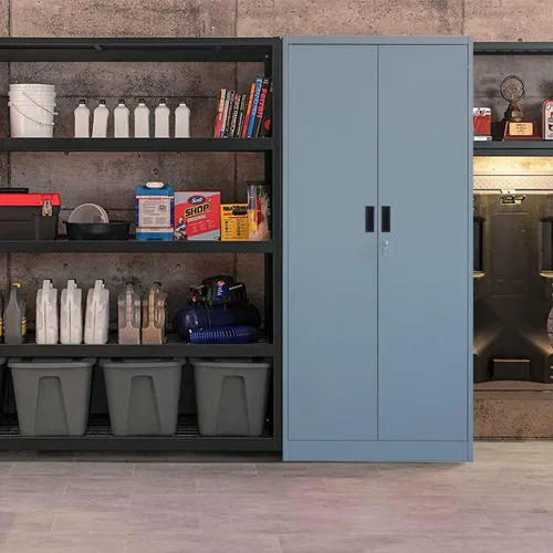 Vista 24 de BESFUR Armarios de almacenamiento de metal con estantes y puertas, armario de almacenamiento con cerradura de 36" de altura para oficina en casa
