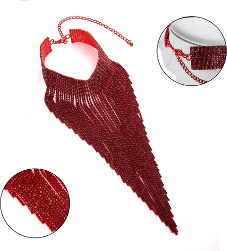 Vista 5 de Flyonce - Collar con diamantes de imitación para mujer gargantilla con borla estilo pechera joyería para fiesta formal