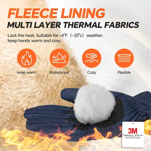 Vista 2 de Guantes de invierno impermeables y resistentes al viento para hombres y mujeres, térmicos cálidos para clima frío, agarre de nieve para pantalla
