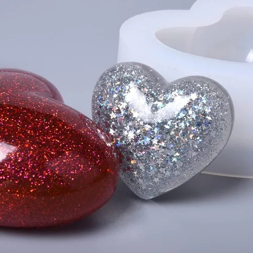 Vista 5 de Weenkeey 2 moldes de resina en forma de corazón 3D, dijes de llavero de corazón, molde de silicona, molde de fundición de joyería de corazón, molde