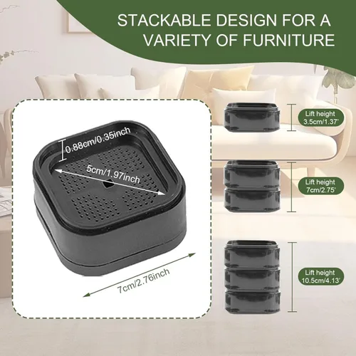 Vista 6 de Tefola Elevadores de cama ajustables para muebles, apilables, resistentes, bloques de elevación de cama cuadrados, elevadores de patas de escritorio