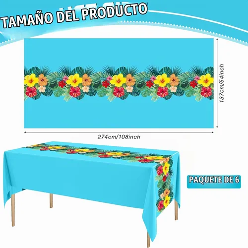 Vista 2 de Irenare - 6 hojas de manteles hawaianos Luau de 54 x 108, color azul